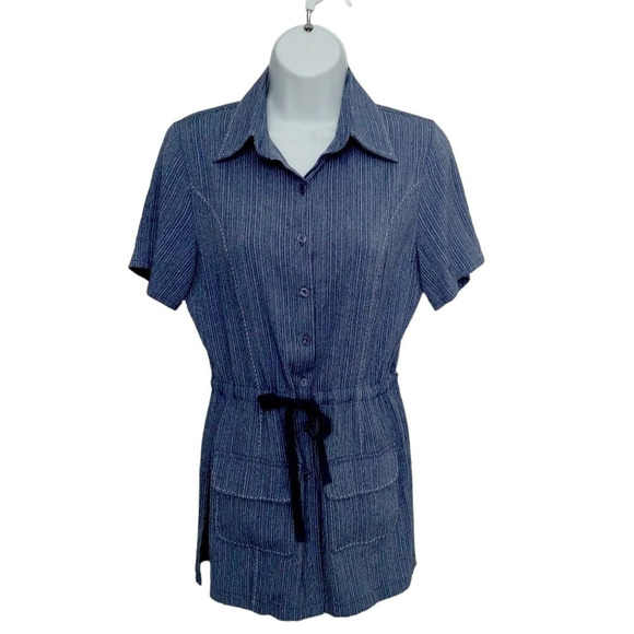 Marie Claire Tops - Marie Claire Safari Style Tunic with Tie Blue/White 4/5